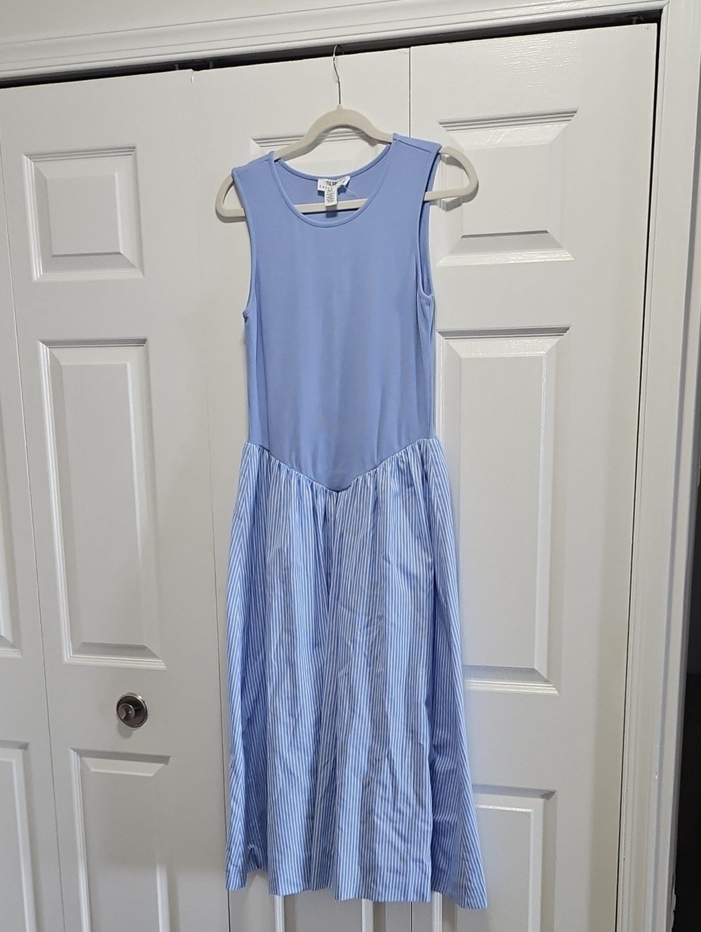 Girls' Light Blue Sleeveless Knit Top & Striped Skirt Dress